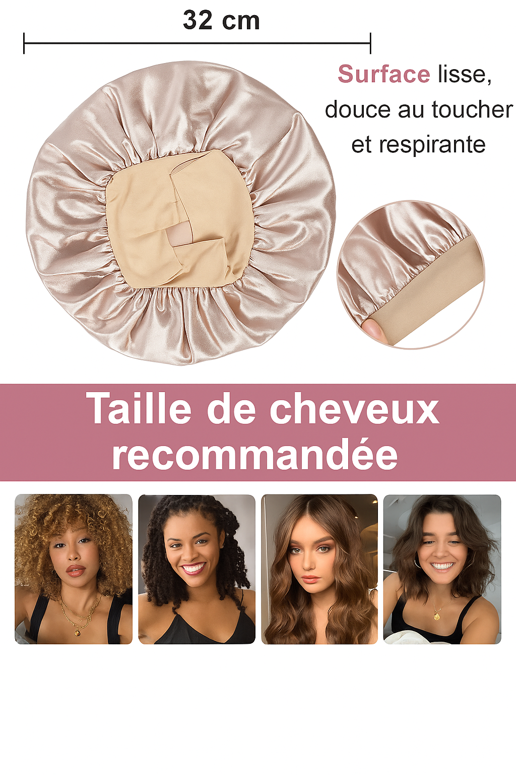 ✨ Protégez vos cheveux pendant la nuit avec notre Bonnet en Satin Premium 4 pièces