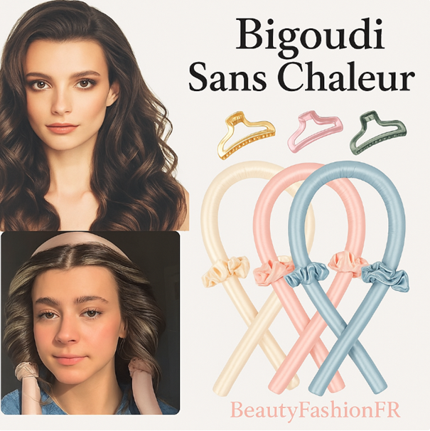 Bigoudi Sans Chaleur en Soie – Boucles Naturelles Sans Fer | Bande Satin Douce avec Pince
